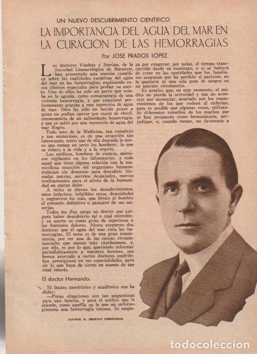 Coleccionismo de revistas y peri&oacute;dicos: * MEDICINA * Importancia del agua de mar en la curaci&oacute;n de las hemorragias / J. Prados L&oacute;pez - 1935