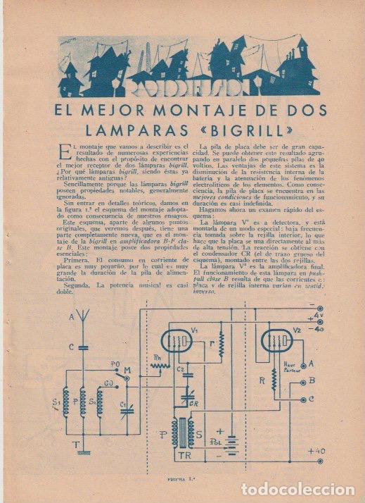 Coleccionismo de revistas y peri&oacute;dicos: * RADIO * El mejor montaje de dos l&aacute;mparas Bigrill / R. Tabard; ingeniosidades radioaficionado- 1935