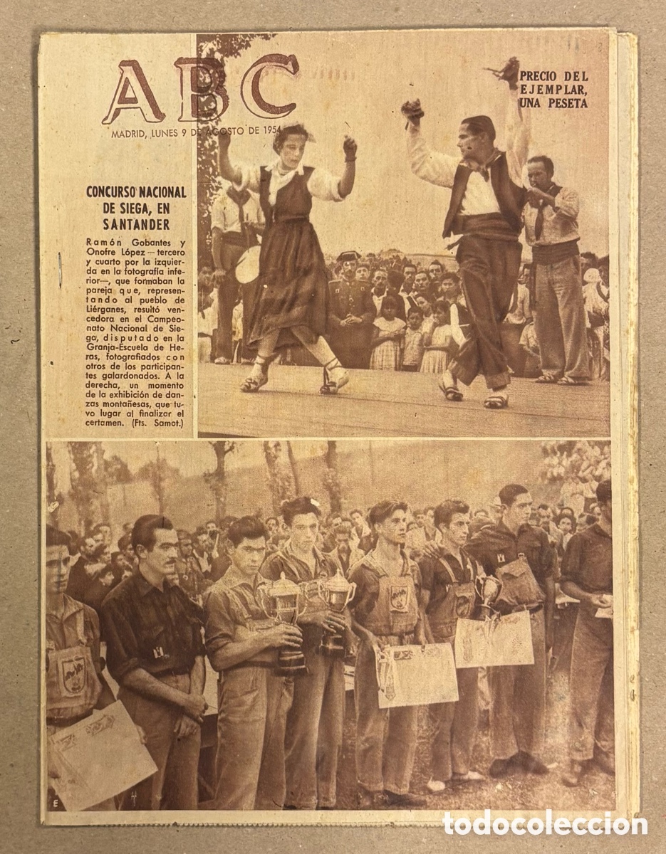 Coleccionismo de revistas y peri&oacute;dicos: ABC (9 DE AGOSTO DE 1954). CONCURSO NACIONAL DE SIEGA EN SANTANDER,&hellip;