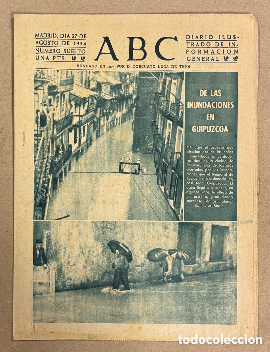 Coleccionismo de revistas y peri&oacute;dicos: ABC (27 DE AGOSTO DE 1954). INUNDACIONES EN GUIP&Uacute;ZCOA: RENTER&Iacute;A,&hellip;