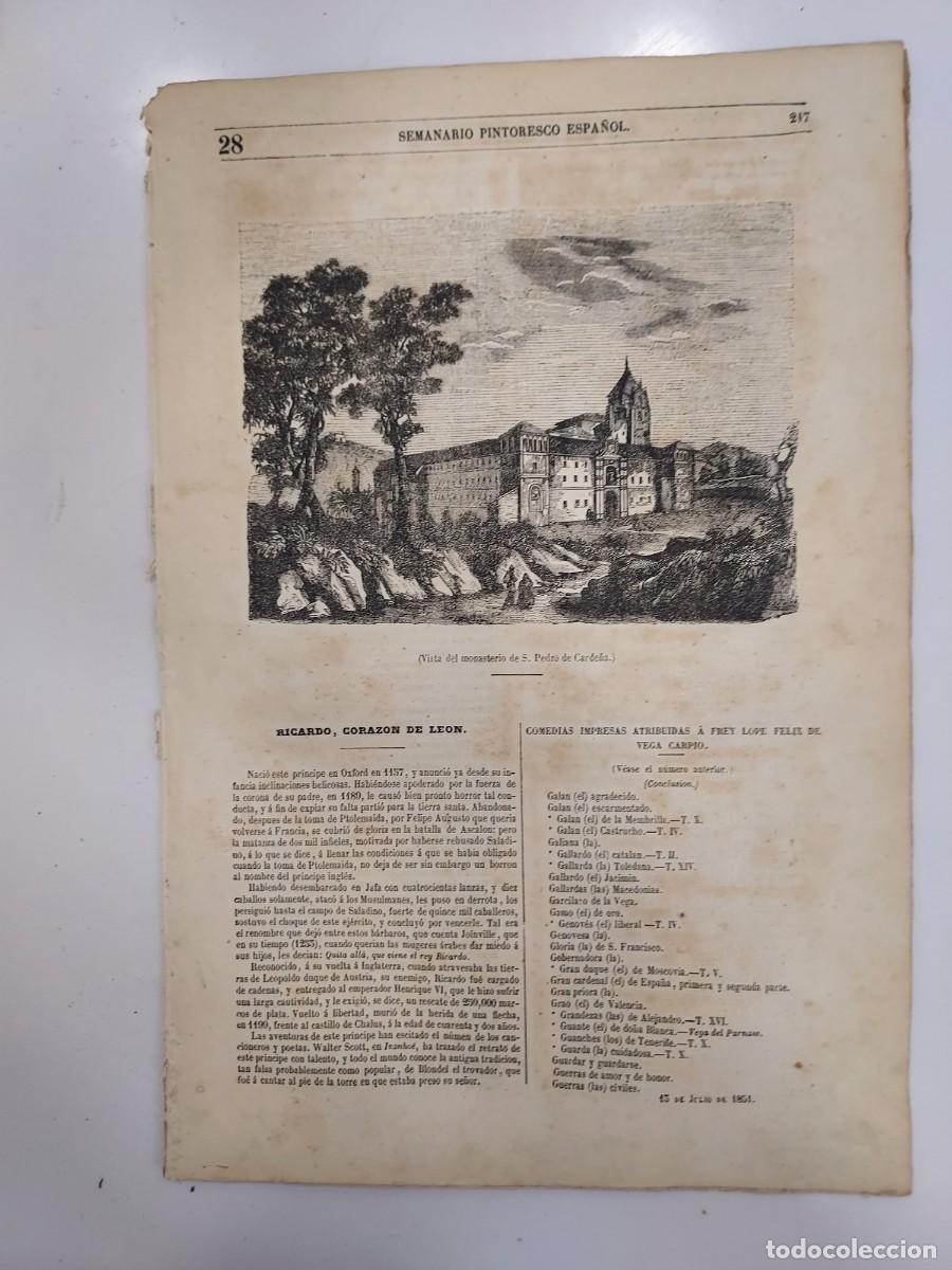 Coleccionismo de revistas y peri&oacute;dicos: SEMANARIO PINTORESCO ESPA&Ntilde;OL 1851 28. SAN PEDRO CARDE&Ntilde;A BURGOS. CONDE CAMPOMANES TINEO. LOPE DE VEGA