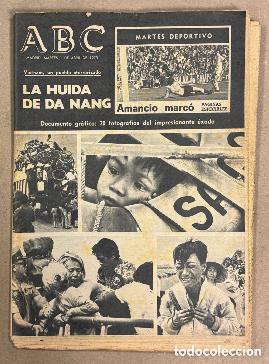 Coleccionismo de revistas y peri&oacute;dicos: ABC (1 DE ABRIL DE 1975). VIETNAM: LA HUIDA DE DA NANG, REAL MADRID AMANCIO AMARO,&hellip;