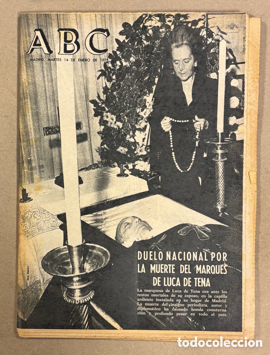 Coleccionismo de revistas y peri&oacute;dicos: ABC (14 DE ENERO DE 1975). DUELO NACIONAL POR LA MUERTE DEL MARQU&Eacute;S DE LUCA DE TENA,&hellip;