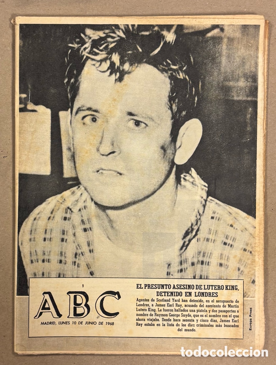 Coleccionismo de revistas y peri&oacute;dicos: ABC (10 DE JUNIO DE 1968). EL PRESUNTO ASESINO DE LUTHER KING DETENIDO EN LONDRES,&hellip;
