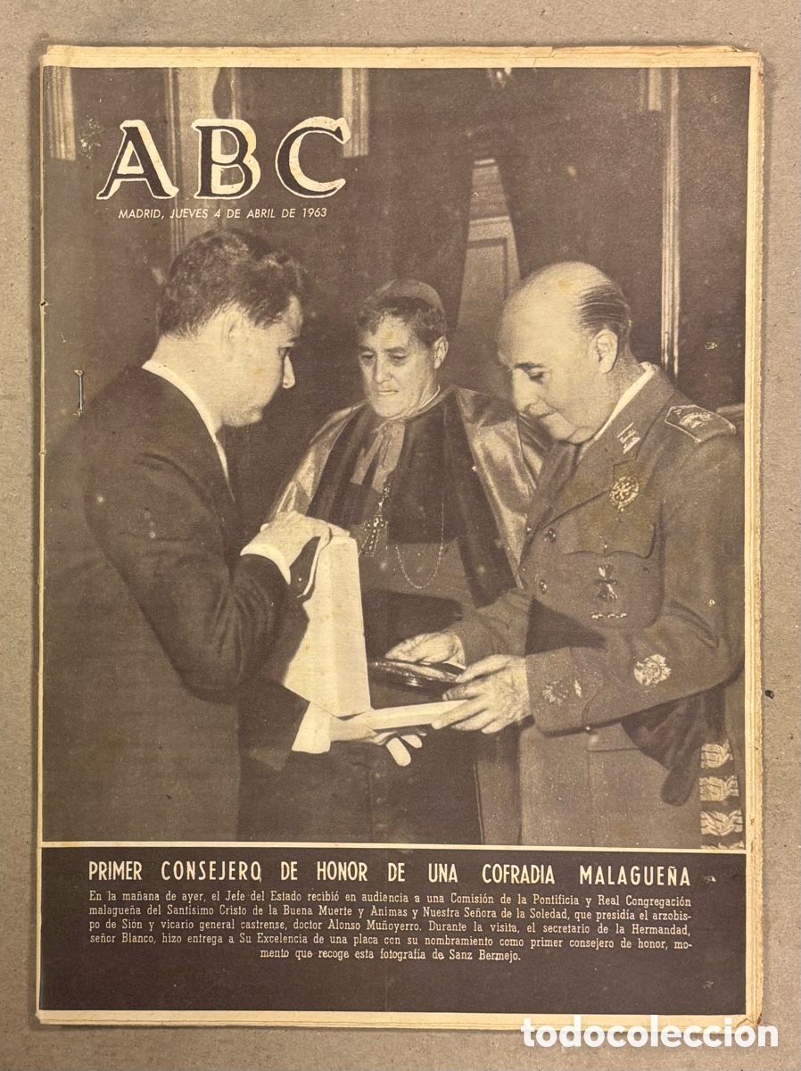 Coleccionismo de revistas y peri&oacute;dicos: ABC (4 DE ABRIL DE 1963). PRIMER CONSEJERO DE HONOR DE UNA COFRAD&Iacute;A MALAGUE&Ntilde;A,&hellip;