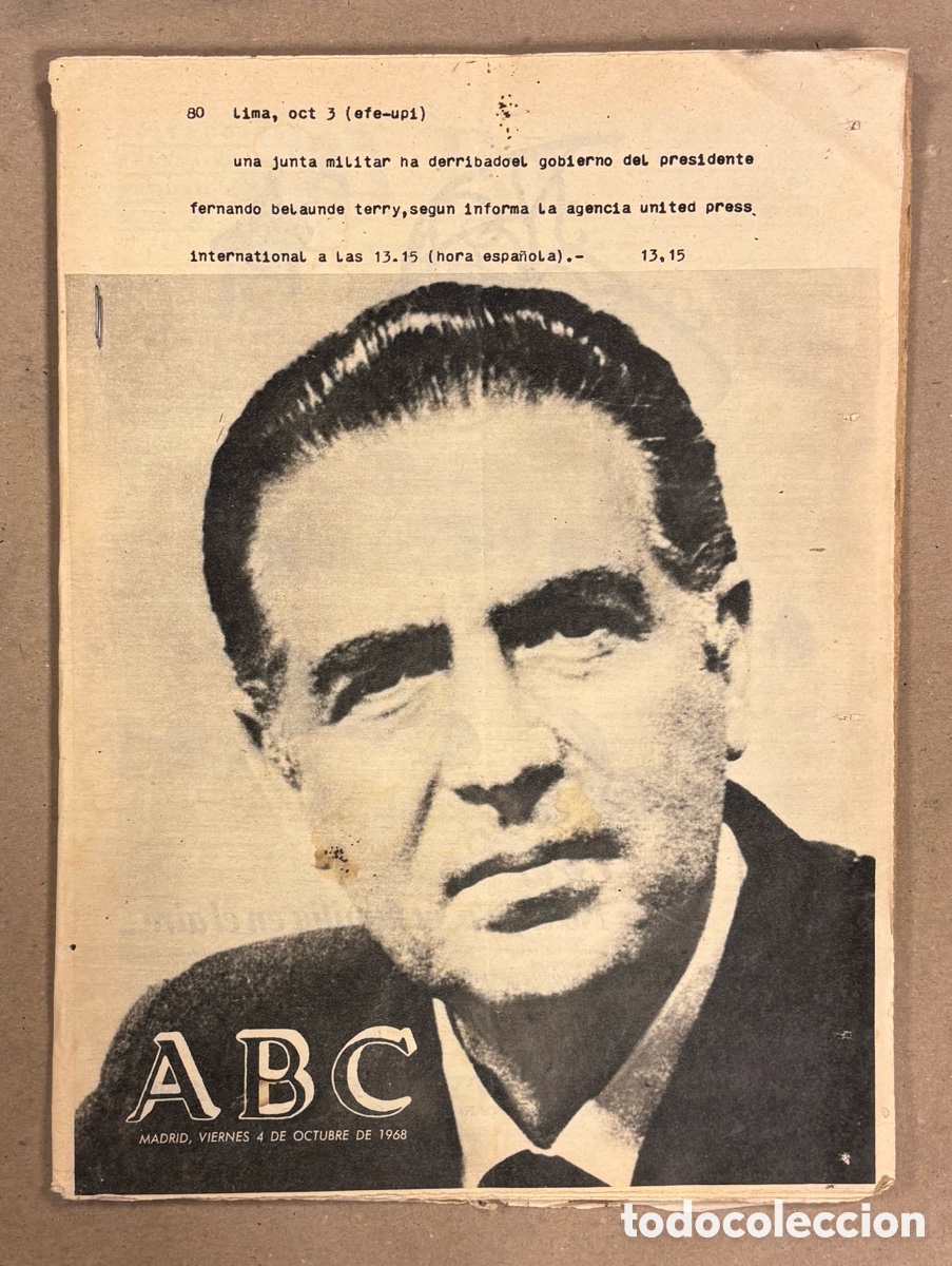 Coleccionismo de revistas y peri&oacute;dicos: ABC (4 DE OCTUBRE DE 1968). LIMA (PER&Uacute;): JUNTA MILITAR DERRIBA GOBIERNO DE FERNANDO BELAUNDE TERRY,.