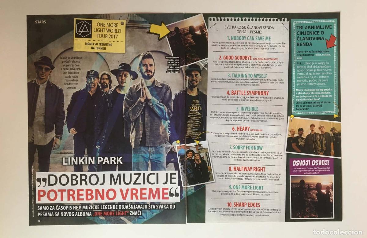 Colecionismo de Revistas e Jornais: Linkin Park One More Light Double-Page Spread Article Clipping A3 - Serbian Hej! Magazine Music