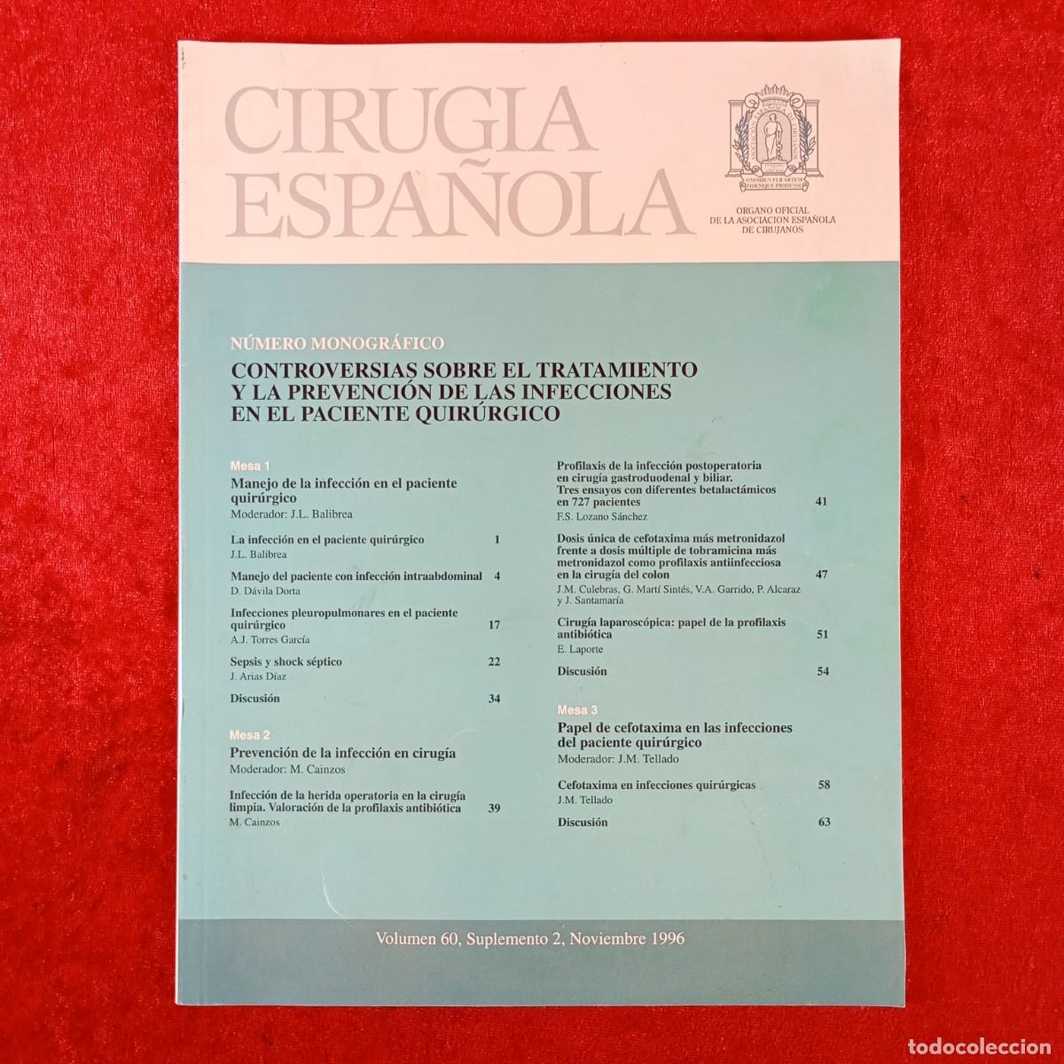 Coleccionismo de revistas y peri&oacute;dicos: CIRUG&Iacute;A ESPA&Ntilde;OLA - N&Uacute;MERO MONOGR&Aacute;FICO - VOLUMEN 60 - SUPLEMENTO 2 - NOVIEMBRE 1996 / 4934
