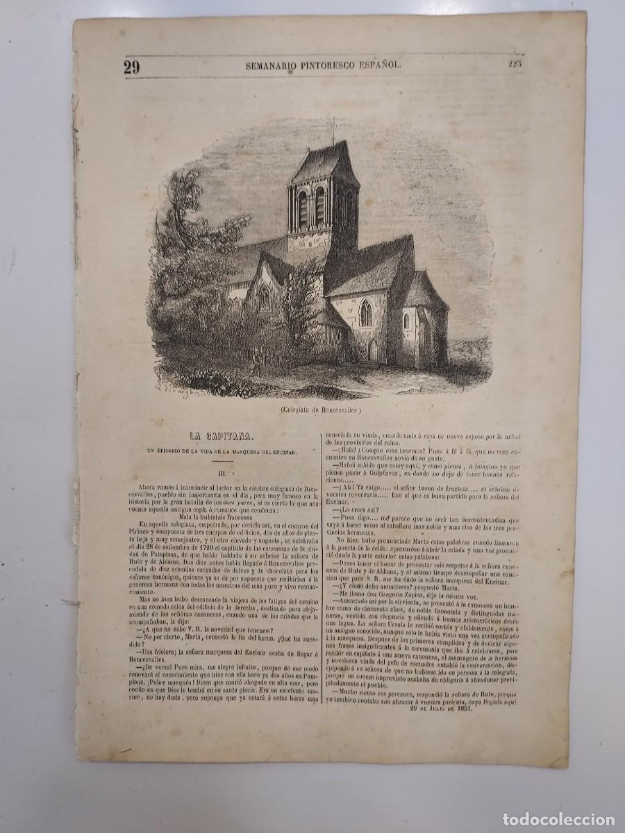 Coleccionismo de revistas y peri&oacute;dicos: SEMANARIO PINTORESCO ESPA&Ntilde;OL 1851 29. RONCESVALLES. NEIRA MOSQUERA. TOLEDO. HARTZENBUSCH