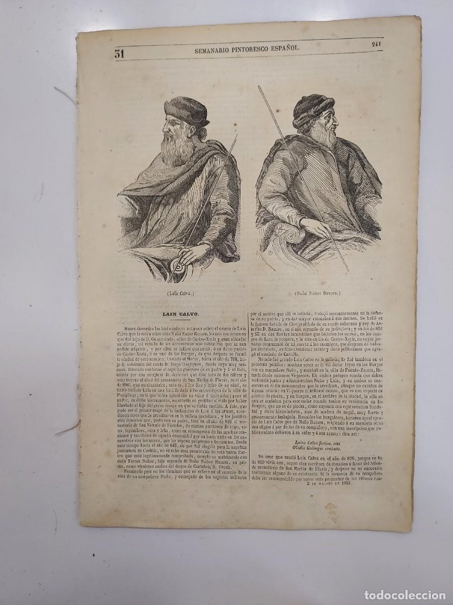 Coleccionismo de revistas y peri&oacute;dicos: SEMANARIO PINTORESCO ESPA&Ntilde;OL 1851 31. LAIN CALVO, NU&Ntilde;O NU&Ntilde;EZ RASURA. EXAMEN FRENOLOGIA, EMILIO BRAVO