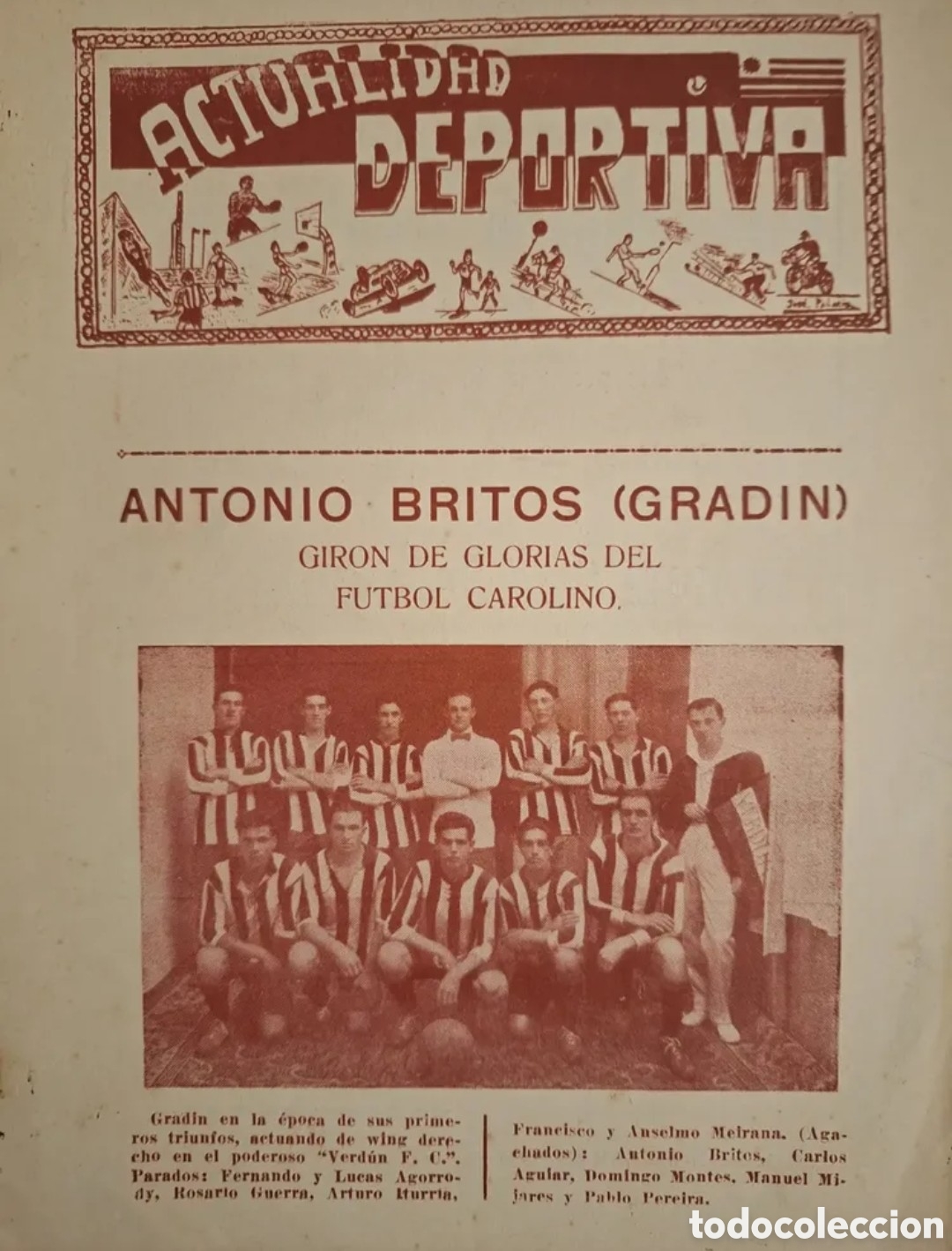 Coleccionismo de revistas y peri&oacute;dicos: REVISTA DE SAN CARLOS ACTUALIDAD DEPORTIVA Revista De San Carlos 1952 Antonio Britos Gradin Futbol