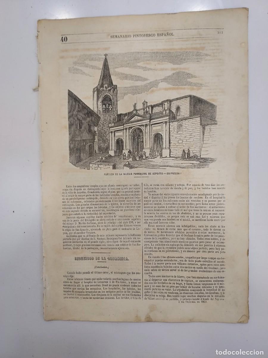 Coleccionismo de revistas y peri&oacute;dicos: SEMANARIO PINTORESCO ESPA&Ntilde;OL 1851 40. GRABADOS AZPEITIA, PALMA MALLORCA. A. GIL SANZ. EDUARDO GASSET