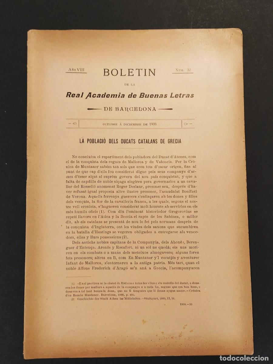 Coleccionismo de revistas y peri&oacute;dicos: BOLETIN DE LA REAL ACADEMIA DE BUENAS LETRAS DE BARCELONA - A&Ntilde;O 1908 NUMERO 32 - REVISTA ANTIGUA