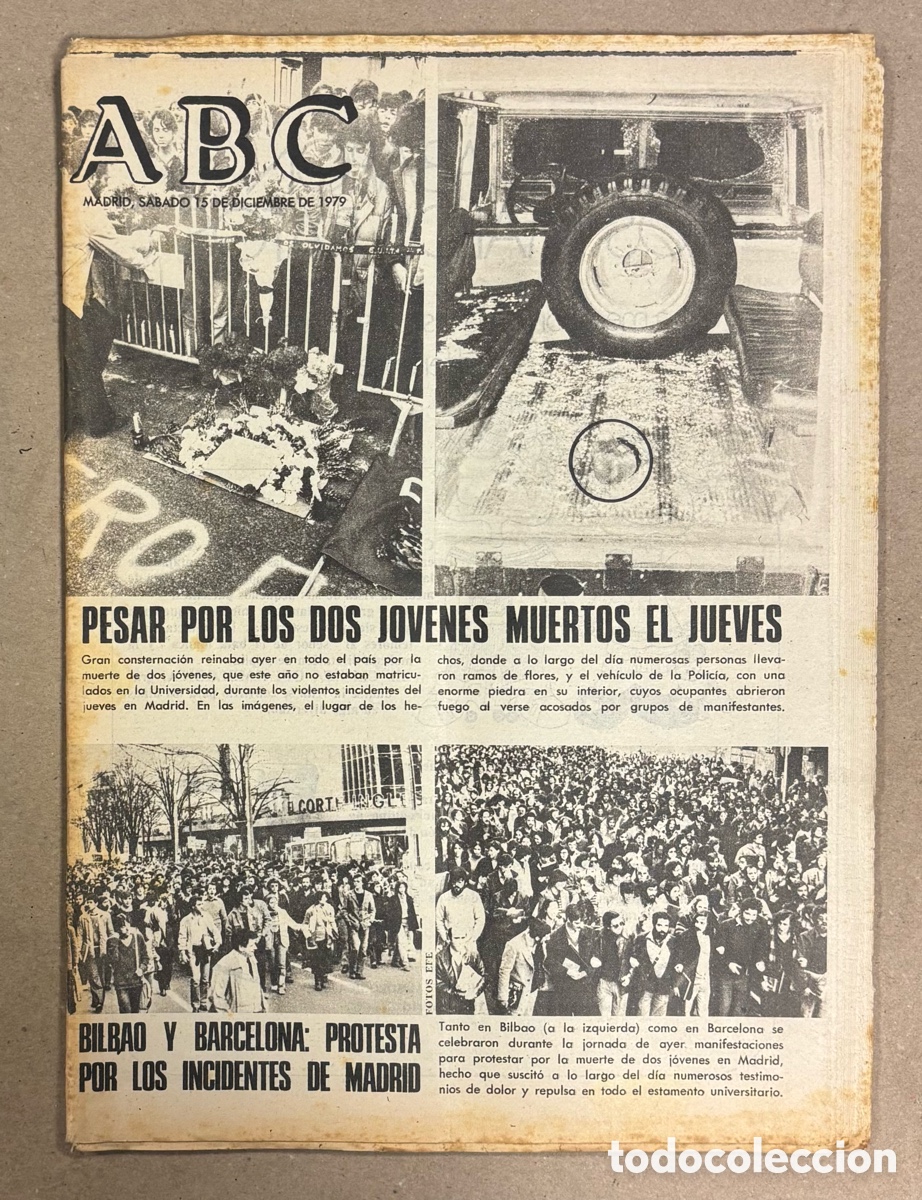 Coleccionismo de revistas y peri&oacute;dicos: ABC (15 DE FEBRERO DE 1979). PESAR POR DOS MUERTOS EN MANIFESTACI&Oacute;N ESTUDIANTIL EN MADRID