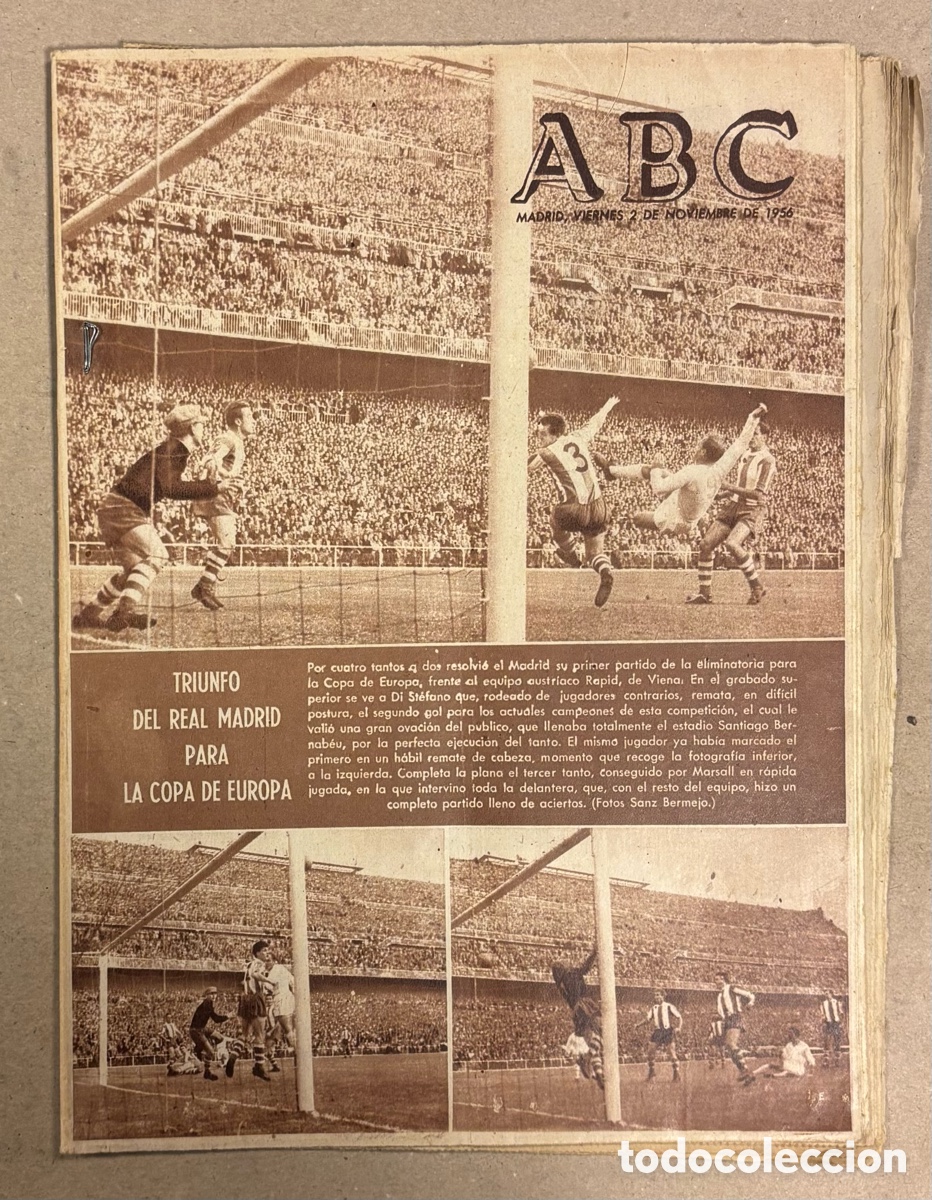 Sammeln von Zeitschriften und Zeitungen: ABC (2 DE NOVIEMBRE DE 1956). TRIUNFO DEL REAL DEL REAL MADRID EN COPA DE EUROPA Vs RAPID DE VIENA