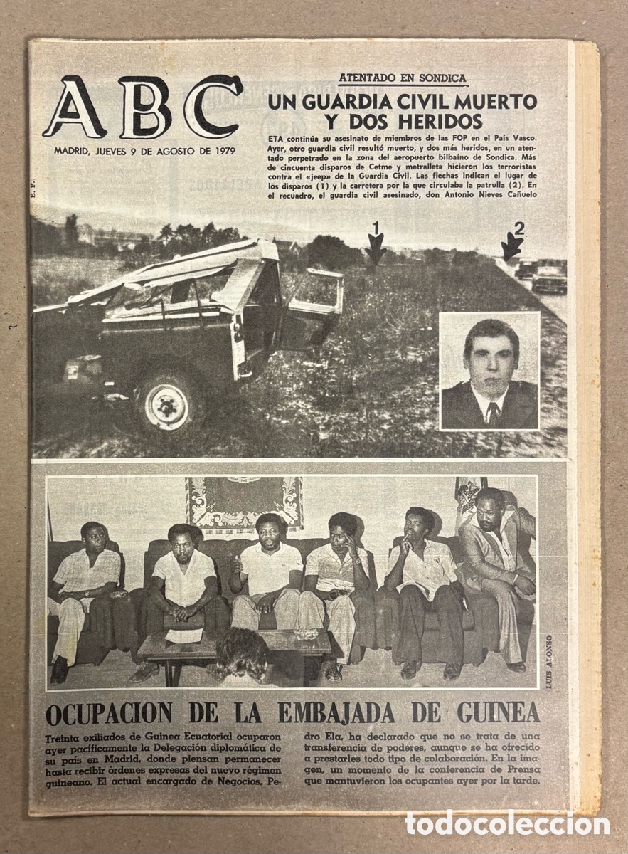 Sammeln von Zeitschriften und Zeitungen: ABC (9 DE AGOSTO DE 1979). ATENTADO EN SONDICA: UN GUARDIA CIVIL MUERTO Y DOS HERIDOS,&hellip;