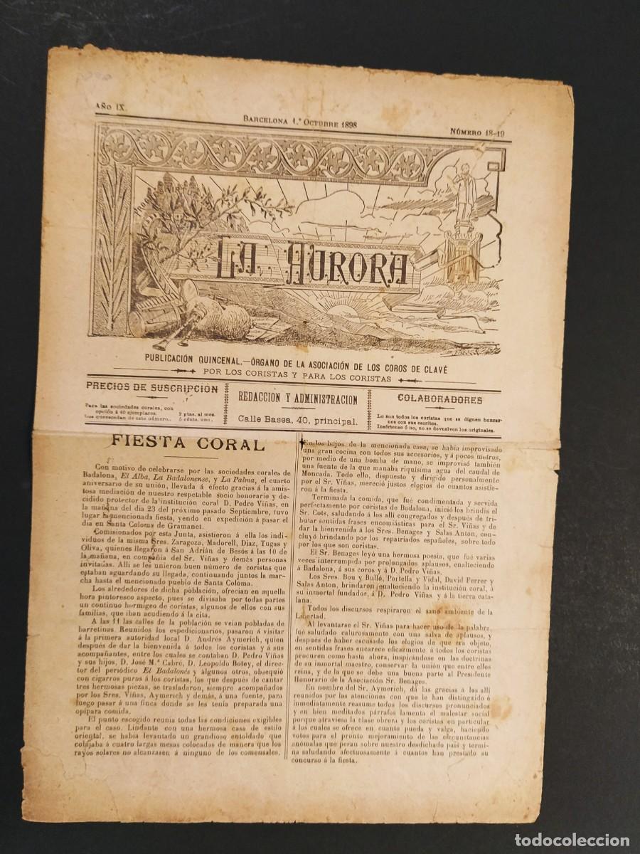 Coleccionismo de revistas y peri&oacute;dicos: LA AURORA - A&Ntilde;O 1898 - ORGANO DE LA ASOCIACION DE LOS COROS DE CLAV&Eacute; -VER FOTOS-(K-16.097)