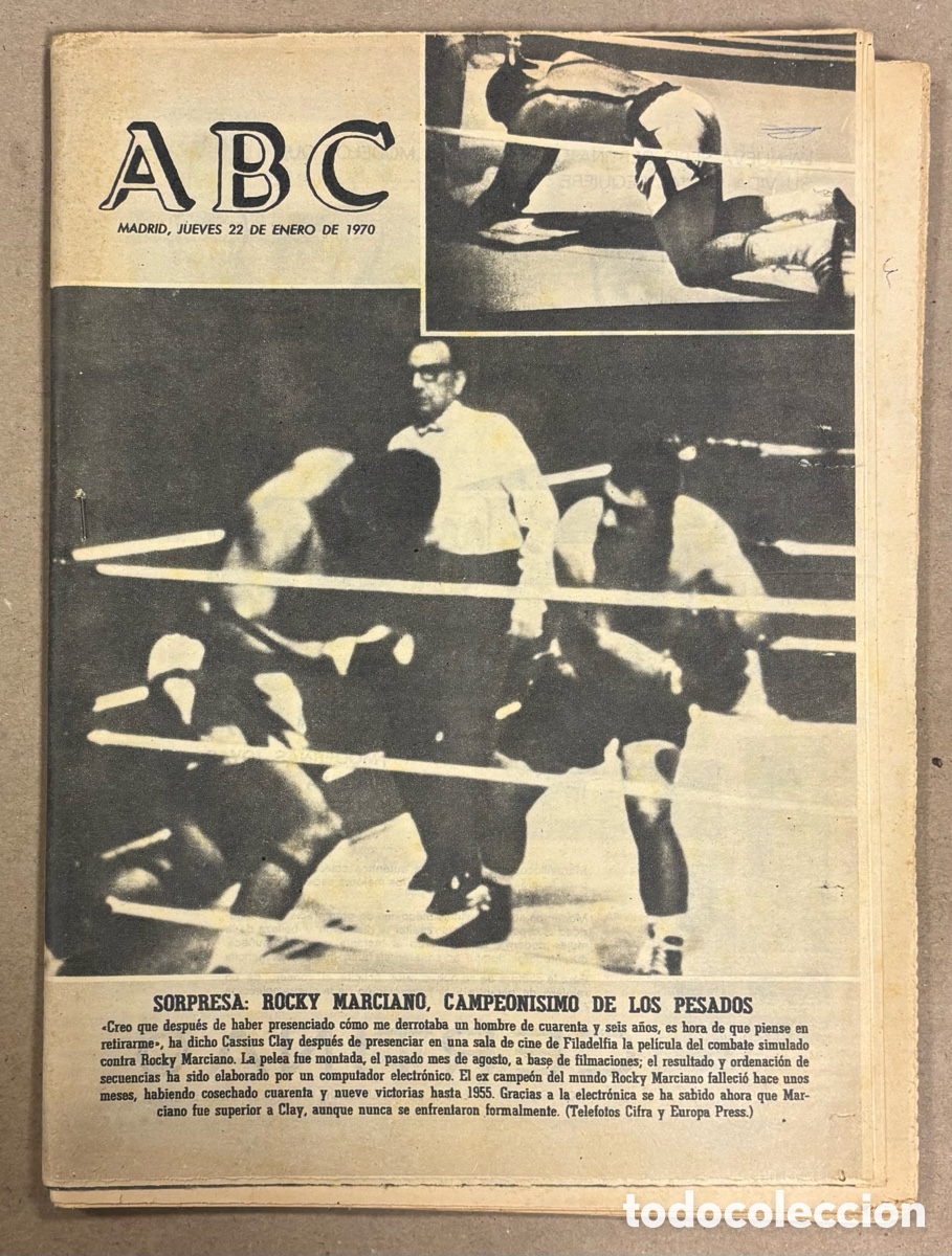 Coleccionismo de revistas y peri&oacute;dicos: ABC (22 DE ENERO DE 1970). BOXEO: SORPRESA ROCKY MARCIANO CAMPE&Oacute;N PESOS PESADOS,..