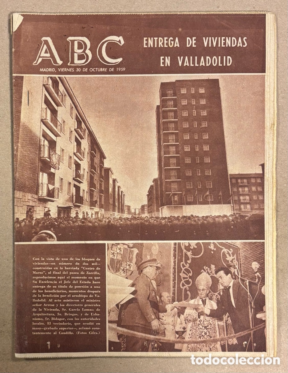 Coleccionismo de revistas y peri&oacute;dicos: ABC (30 DE OCTUBRE DE 1959). ENTREGA DE VIVIENDAS EN VALLADOLID POR FRANCO,&hellip;