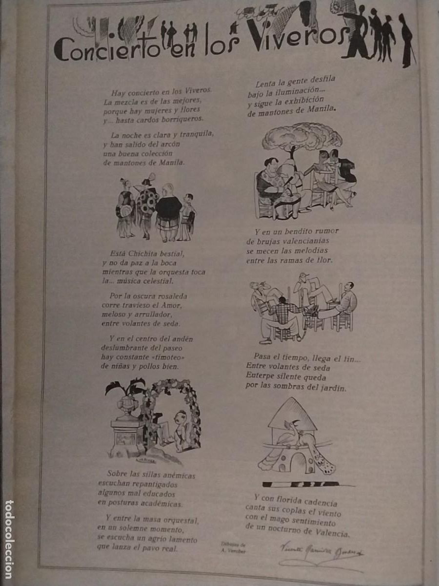 Coleccionismo de revistas y peri&oacute;dicos: CONCIERTO EN LOS VIVEROS DIBUJO DE A. VERCHER HOJA A&Ntilde;O 1928