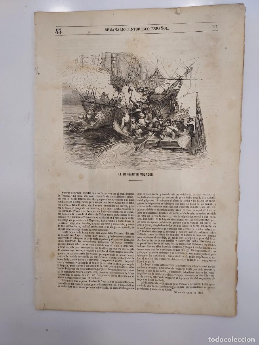 Coleccionismo de revistas y peri&oacute;dicos: SEMANARIO PINTORESCO ESPA&Ntilde;OL 1851 43. BERGANTIN VOLADOR. BARCELONA SAN PABLO CAMPO. LARRA. BARRANTES