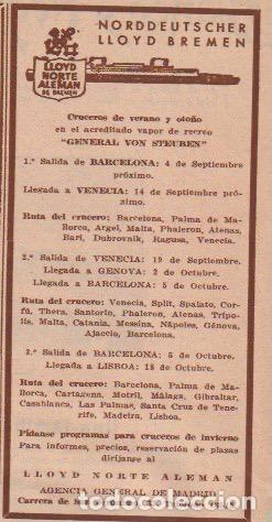 Coleccionismo de revistas y peri&oacute;dicos: Publicidad l&iacute;neas de navegaci&oacute;n NORDDEUTSCHER LLOYD BREMEN - 1935