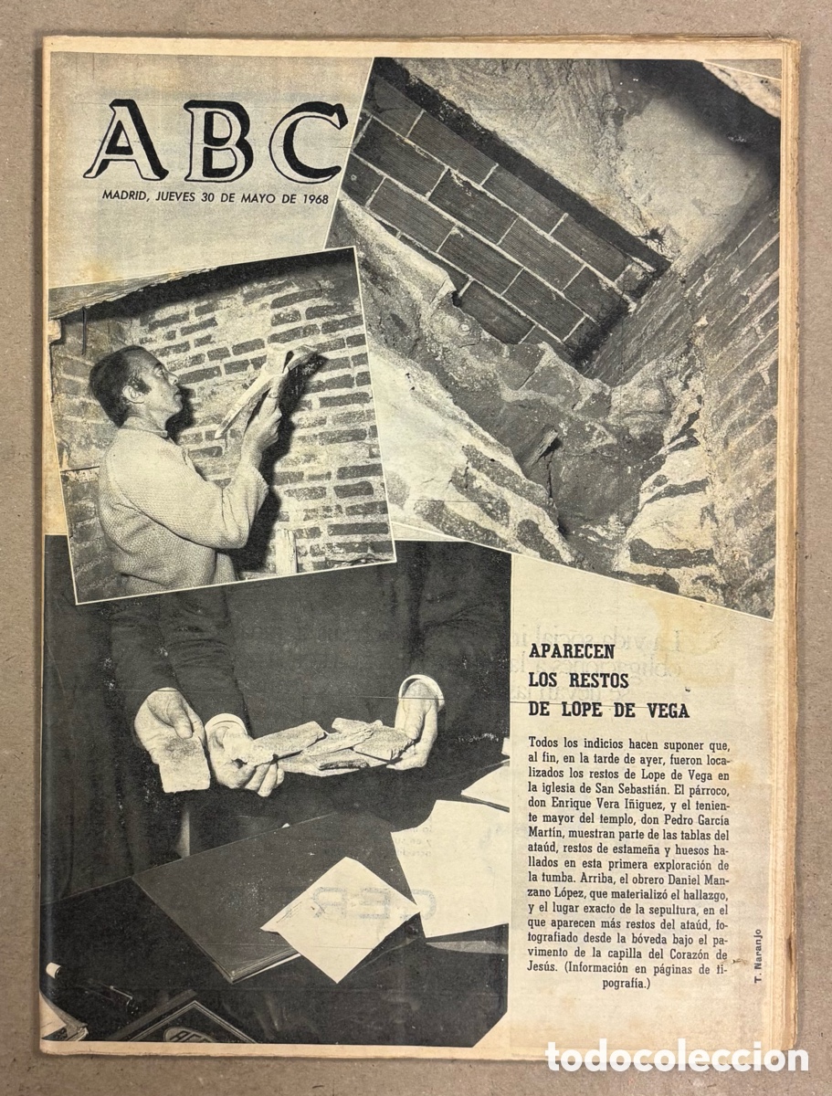 Coleccionismo de revistas y peri&oacute;dicos: ABC (30 DE MAYO DE 1968). APARECEN LOS RESTOS DE LOPE DE VEGA EN LA IGLESIA DE SAN SEBASTI&Aacute;N,&hellip;