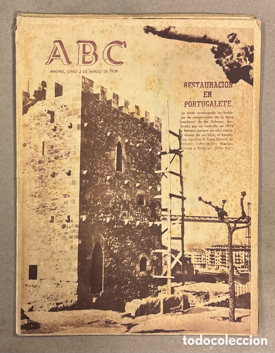 Coleccionismo de revistas y peri&oacute;dicos: ABC (2 DE MARZO DE 1959). RESTAURACI&Oacute;N EN PORTUGALETE DE LA TORRE DE LOS SALAZAR,..