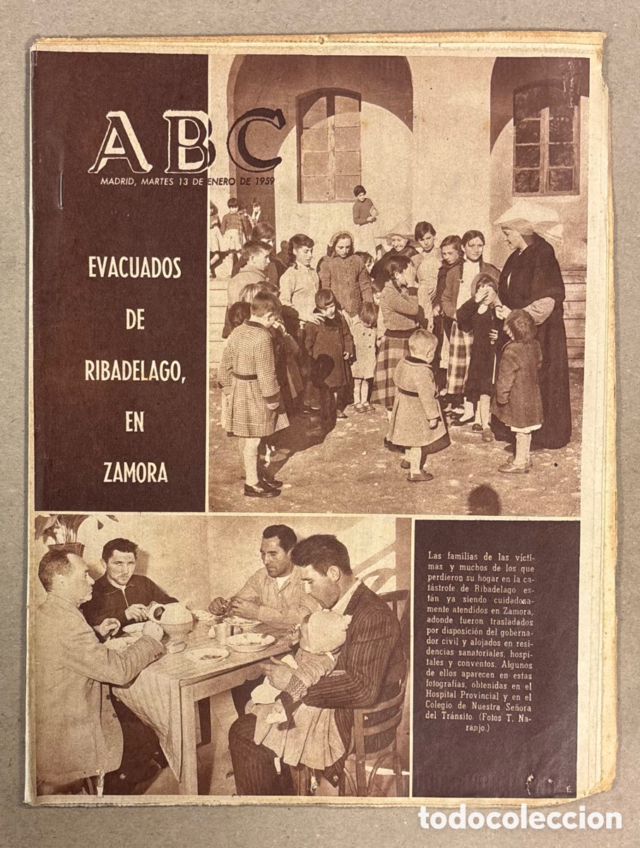 Collectionnisme de Revues et Journaux: ABC (13 DE ENERO DE 1959). EVACUADOS DE LA CAT&Aacute;STROFE DE RIBADELAGO EN ZAMORA,&hellip;