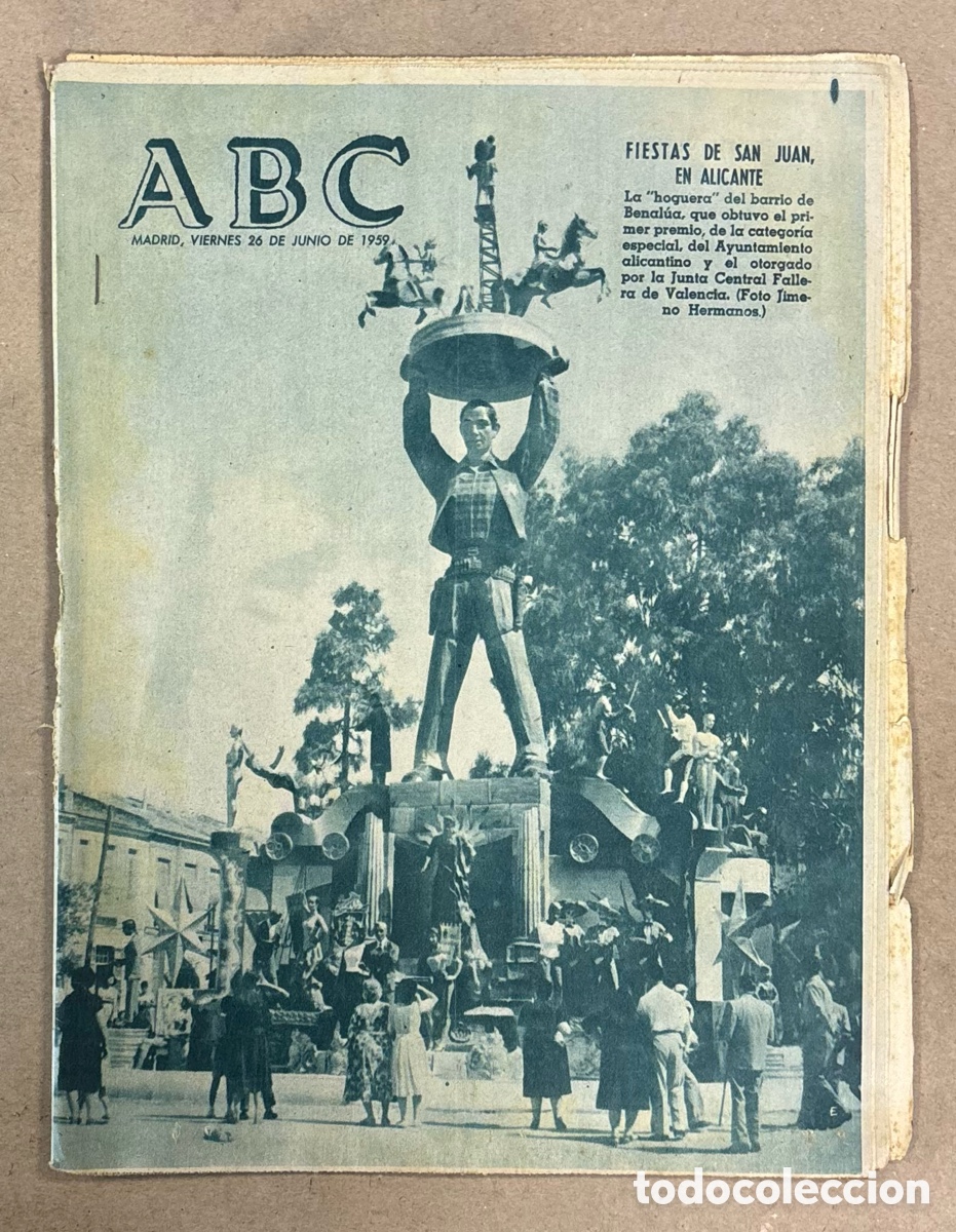 Coleccionismo de revistas y peri&oacute;dicos: ABC (26 DE JUNIO DE 1959). FIESTAS DE SAN JUAN EN ALICANTE HOGUERA BARRIO DE BENAL&Uacute;A,&hellip;