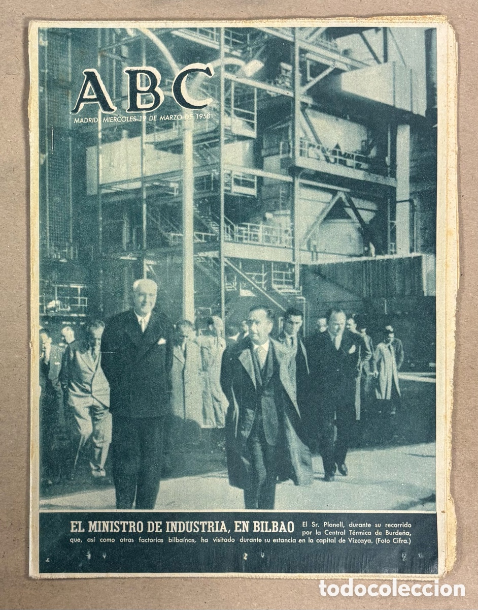 Coleccionismo de revistas y peri&oacute;dicos: ABC (19 DE MARZO DE 1958). MINISTRO DE INDUSTRIA VISITA CENTRAL T&Eacute;RMICA DE BURCE&Ntilde;A EN BILBAO,&hellip;