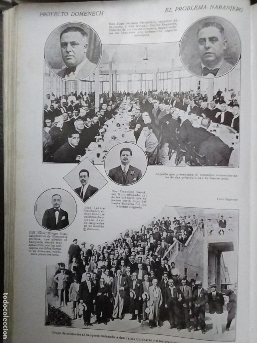 Coleccionismo de revistas y peri&oacute;dicos: PROYECTO DOMENECH EL PROBLEMA NARANJERO BANQUETE JAIME CHICHARRO HOJA A&Ntilde;O 1928