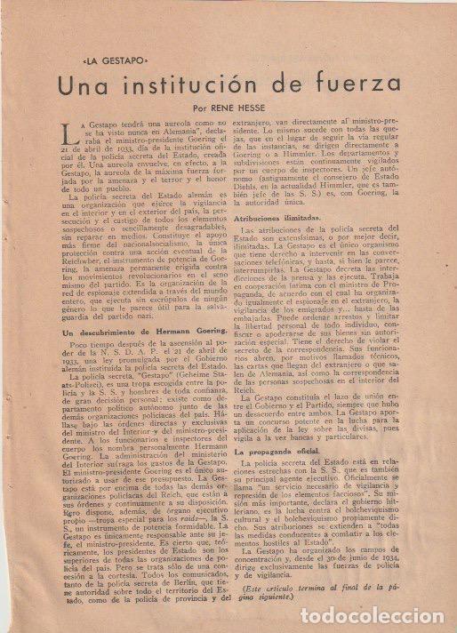 Coleccionismo de revistas y peri&oacute;dicos: * NAZISMO * La Gestapo: una instituci&oacute;n de fuerza / Rene Hesse -1935