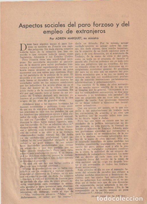 Coleccionismo de revistas y peri&oacute;dicos: Aspectos sociales del paro forzoso y del empleo de extranjeros / Adrien Marquet -1935