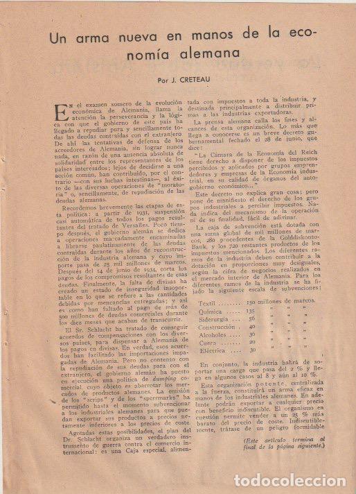 Coleccionismo de revistas y peri&oacute;dicos: Un arma nueva en manos de la econom&iacute;a alemana / J. Creteau -1935