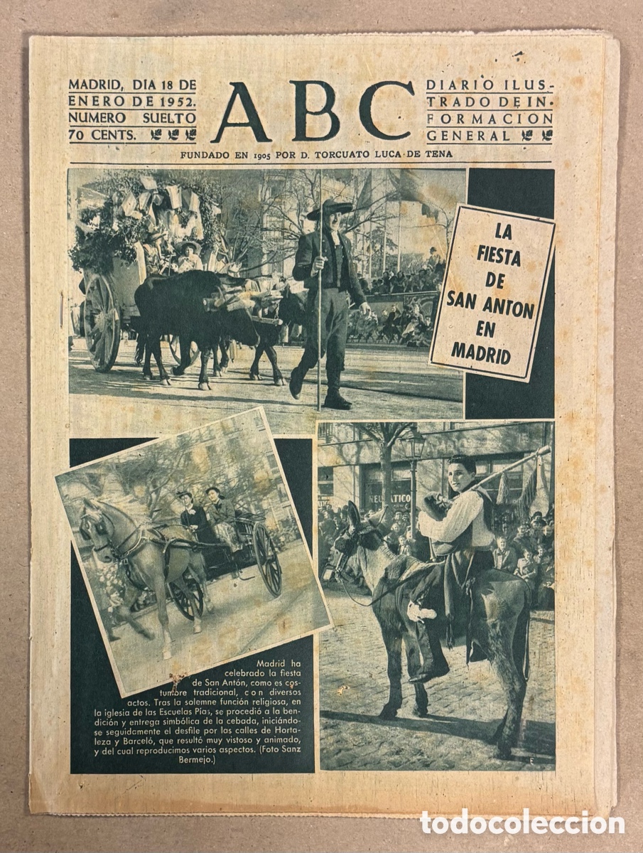 Coleccionismo de revistas y peri&oacute;dicos: ABC (18 DE ENERO DE 1952). LA FIESTA DE SAN ANT&Oacute;N EN MADRID,,..