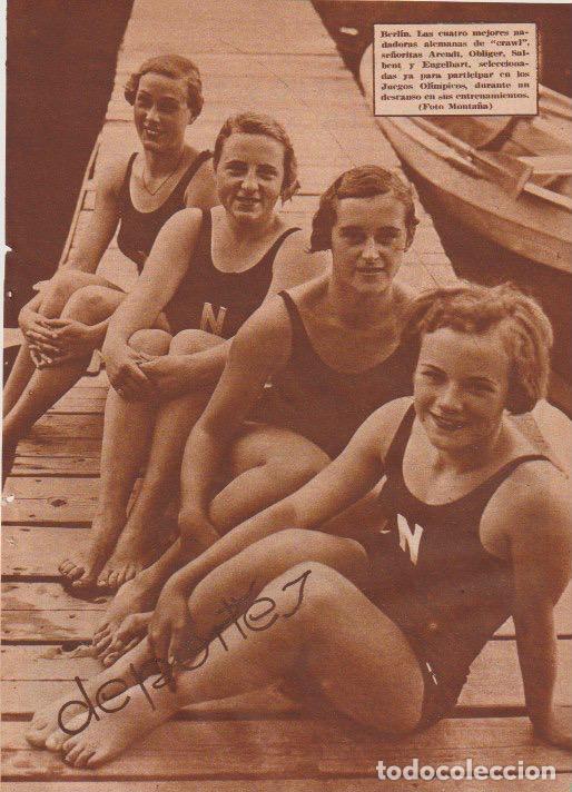 Coleccionismo de revistas y peri&oacute;dicos: * DEPORTES * Nadadoras Arendt, Obliger, Salbent y Eugelhart; regatas de traineras en Sestao...-1935
