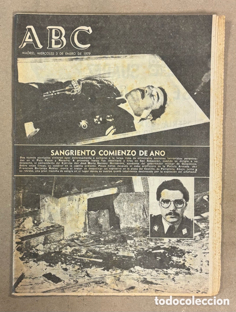 Coleccionismo de revistas y peri&oacute;dicos: ABC (3 DE ENERO DE 1979). DOS NUEVOS ATENTADOS ETA SAN SEBASTI&Aacute;N Y PAMPLONA, SANGRIENTO DE A&Ntilde;O
