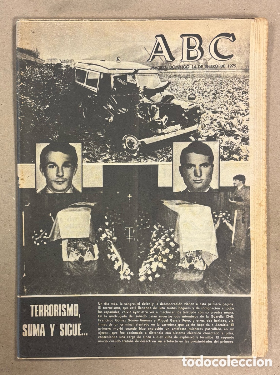 Coleccionismo de revistas y peri&oacute;dicos: ABC (14 DE ENERO DE 1979). TERRORISMO SUMA Y SIGUE ATENTADO CARRETERA AZPEITIA A AZCOITIA,&hellip;