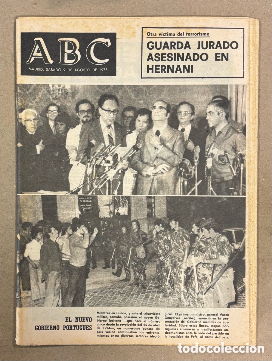 Coleccionismo de revistas y peri&oacute;dicos: ABC (9 DE AGOSTO DE 1975). GUARDIA JURADO ASESINADO EN HERNANI, NUEVO GOBIERNO PORTUGU&Eacute;S