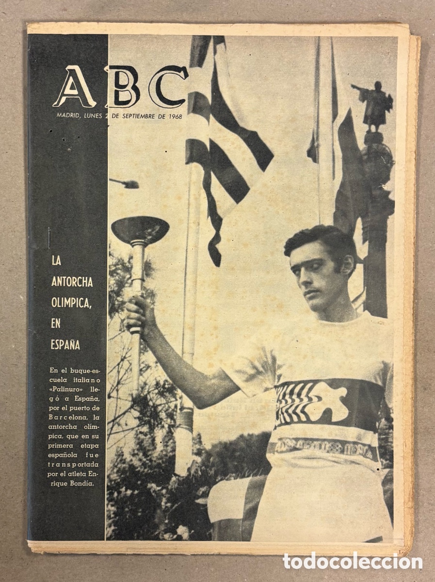 Coleccionismo de revistas y peri&oacute;dicos: ABC (2 DE SEPTIEMBRE DE 1968). LA ANTORCHA OL&Iacute;MPICA EN ESPA&Ntilde;A ATLETA ENRIQUE BOND&Iacute;A,&hellip;