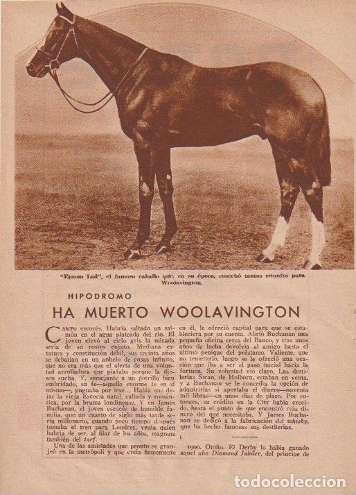 Coleccionismo de revistas y peri&oacute;dicos: * CARRERAS DE CABALLOS * HIP&Oacute;DROMO * Ha muerto Woolavington / H&eacute;ctor Licudi -1935