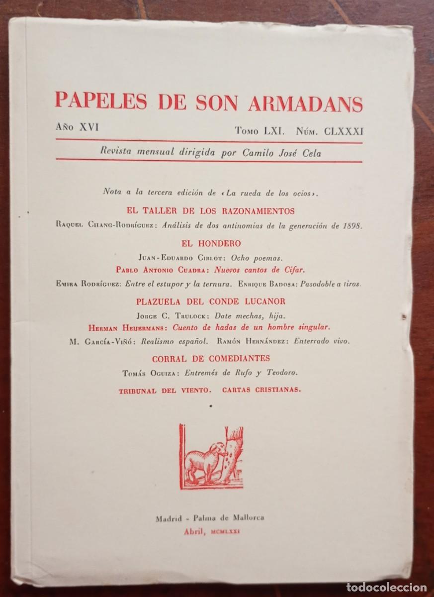Coleccionismo de revistas y peri&oacute;dicos: PAPELES DE SON ARMADANS Ano XVI Tomo LXI Num. CLXXXI libro intonso
