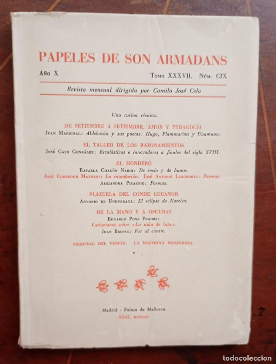 Coleccionismo de revistas y peri&oacute;dicos: PAPELES DE SON ARMADANS Ano X Tomo XXXVII Num. CIX libro intonso