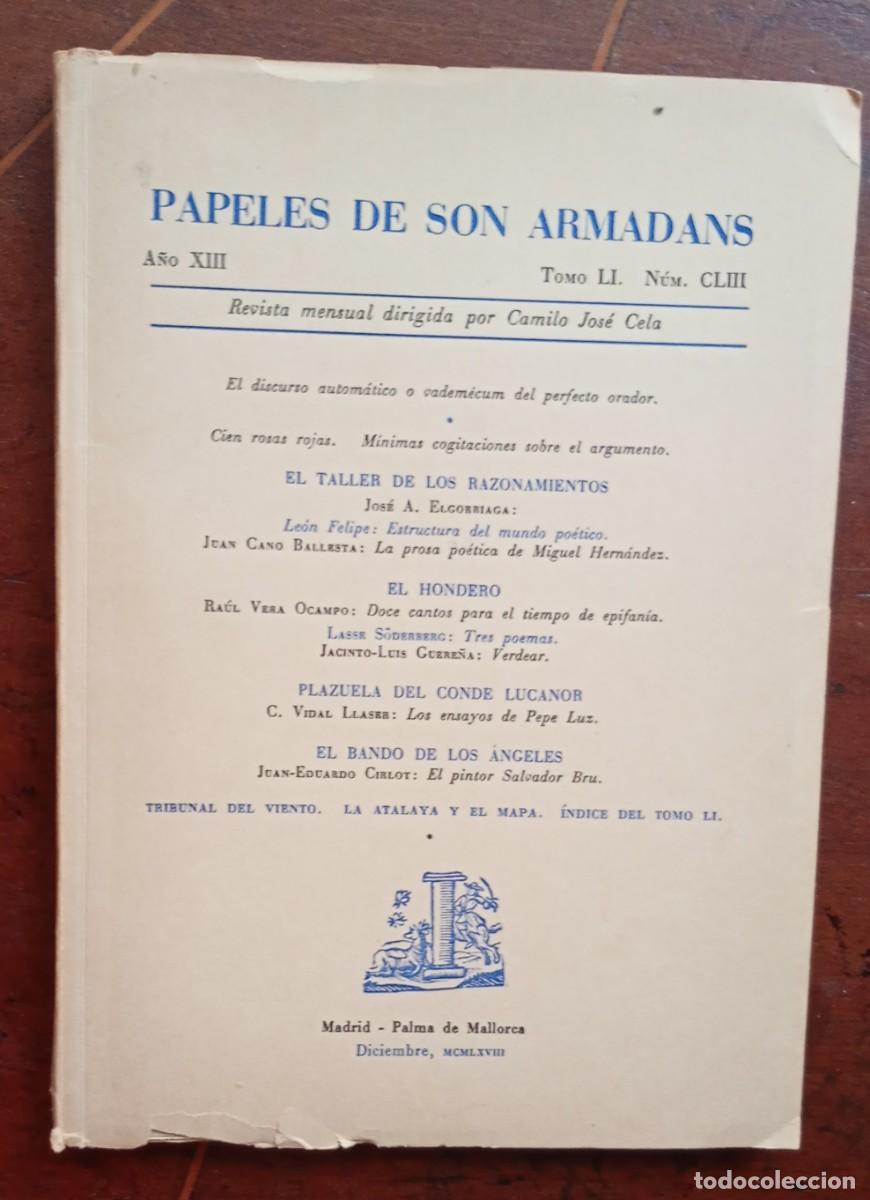Coleccionismo de revistas y peri&oacute;dicos: PAPELES DE SON ARMADANS Ano XIII Tomo LI Num. CLIII libro intonso