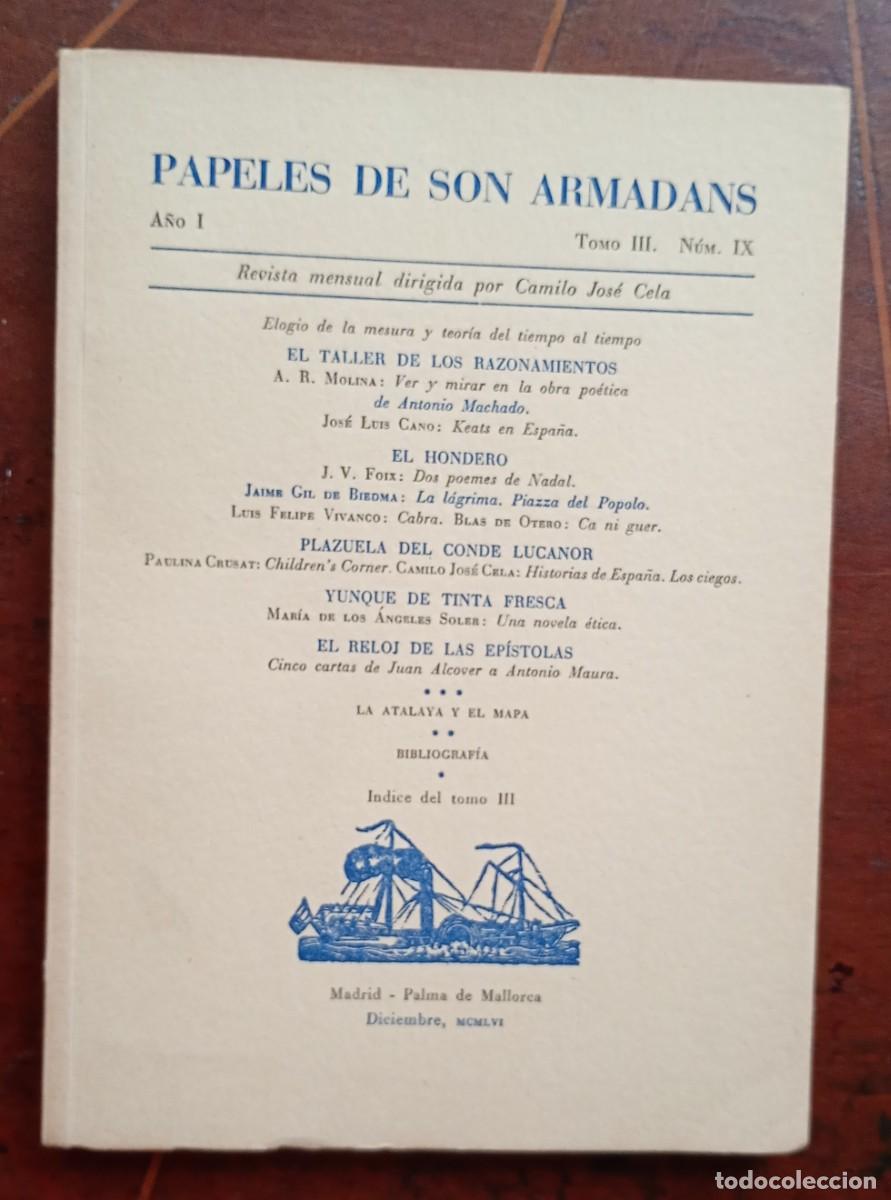 Coleccionismo de revistas y peri&oacute;dicos: PAPELES DE SON ARMADANS Ano I Tomo III Num. IX libro intonso