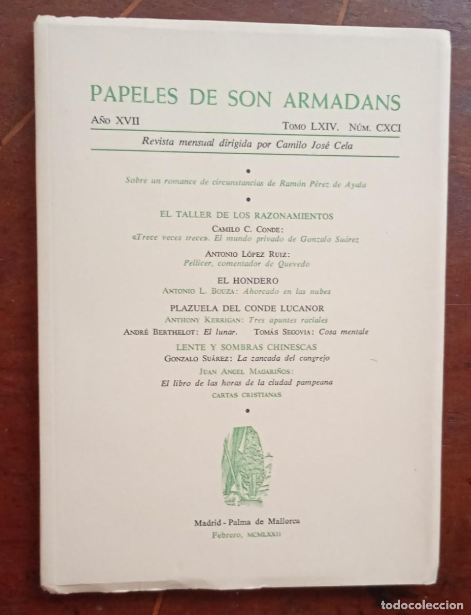 Coleccionismo de revistas y peri&oacute;dicos: PAPELES DE SON ARMADANS Ano XVII Tomo XLIV Num. CXCI libro intonso