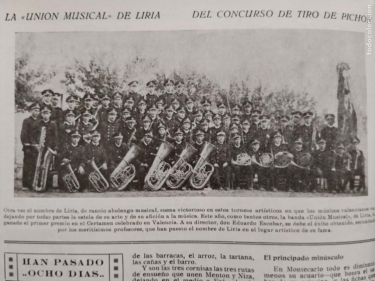 Coleccionismo de revistas y peri&oacute;dicos: LA BANDA DE LA UNION MUSICAL DE LIRIA DIRECTOR EDUARDO ESCOBAR HOJA A&Ntilde;O 1928