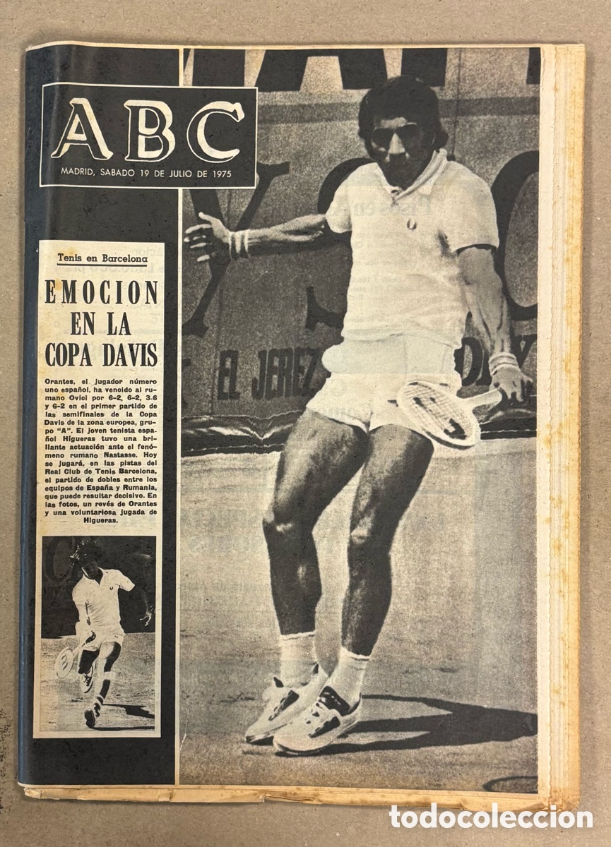Coleccionismo de revistas y peri&oacute;dicos: ABC (19 DE JULIO DE 1975). EMOCI&Oacute;N EN LA COPA DAVIS FRENTE A RUMAN&Iacute;A ORANTES,&hellip;