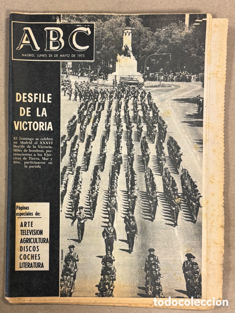 Coleccionismo de revistas y peri&oacute;dicos: ABC (26 DE MAYO DE 1975). DESFILE DE LA VICTORIA EN MADRID, ARTE, TELEVISI&Oacute;N, AGRICULTURA, DISCOS